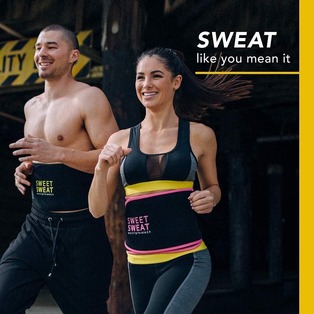 Sports Research Sweet Sweat Premium Waist Trimmer (Yellow Logo) for Men & Women. Includes Free Sample of Sweet Sweat Gel!