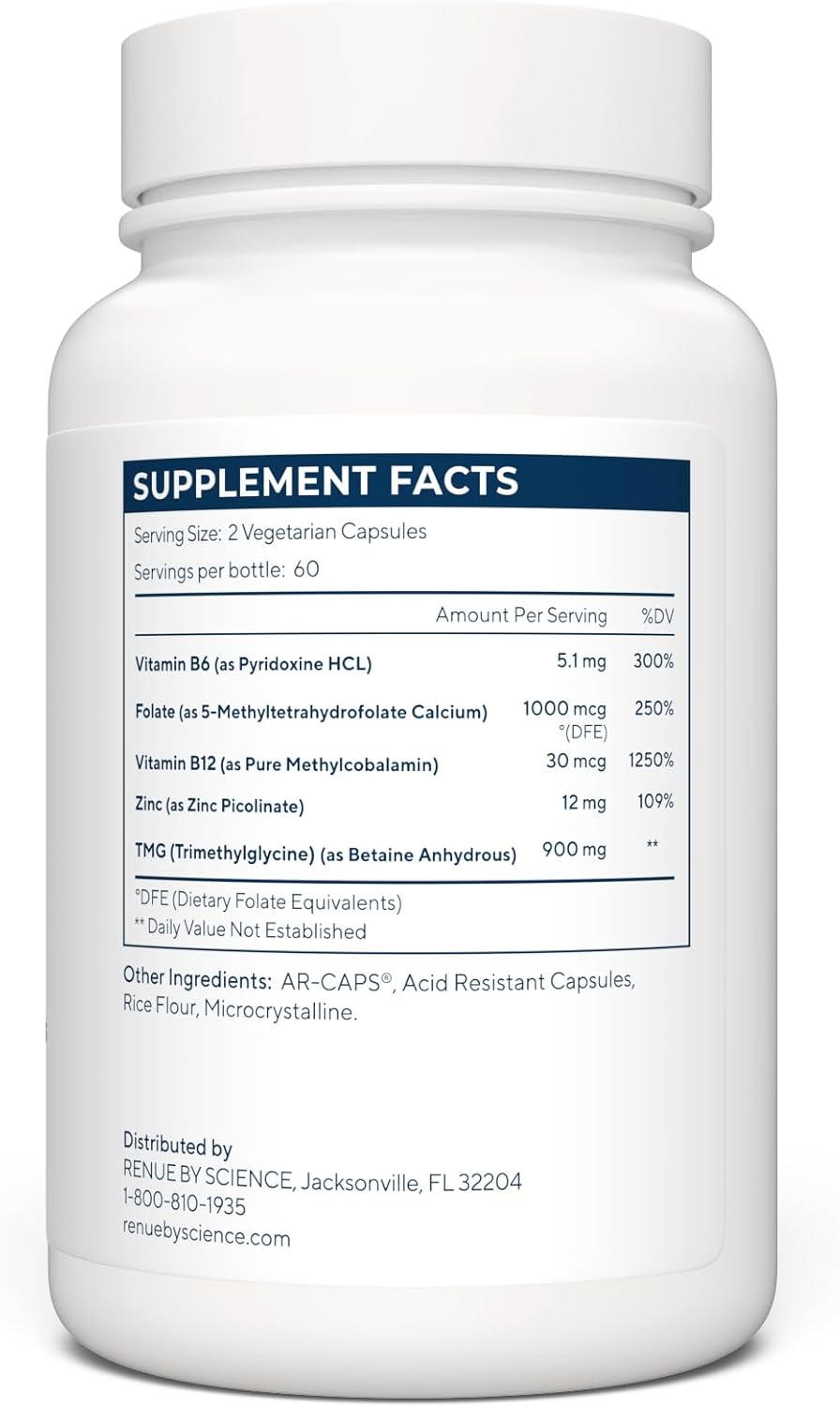 RENUE By Science TMG Methylation Essentials (TMG, Zinc, Folate, B12, B6) - 120 Capsules