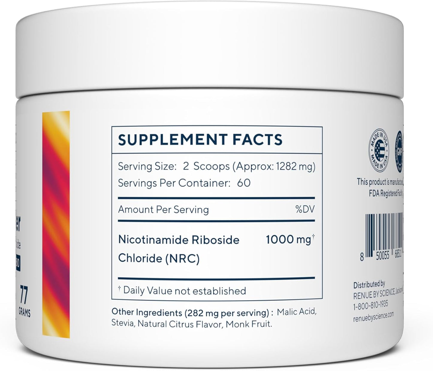 Renue By Science Nicotinamide Riboside Powder, 1000mg NAD Precursor, High Potency NR Sublingual Citrus Burst Flavor for Cellular Health, Rejuvenation, Neuroprotection, and Longevity, 60 Servings