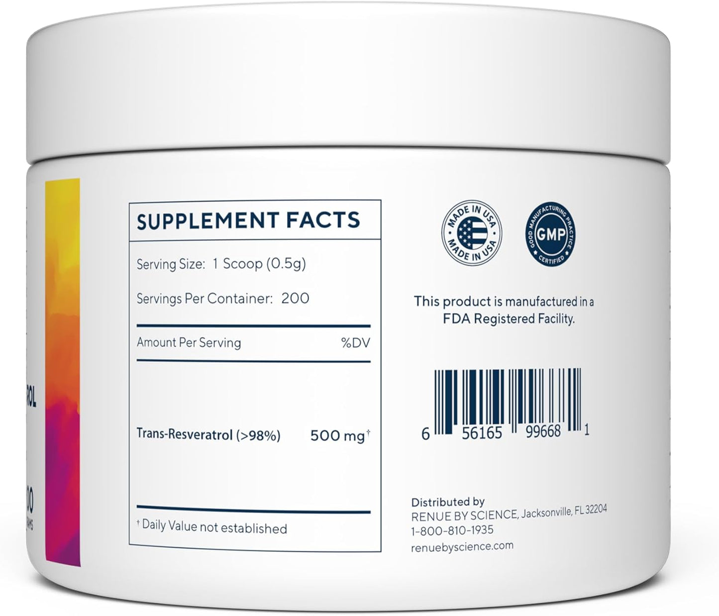 Renue By Science Pure Trans Resveratrol Powder - 100 Grams, 200 Day Supply - Supports Longevity, DNA Repair, Cellular Function, and Healthy Metabolism - Research Backed and Third-Party Tested
