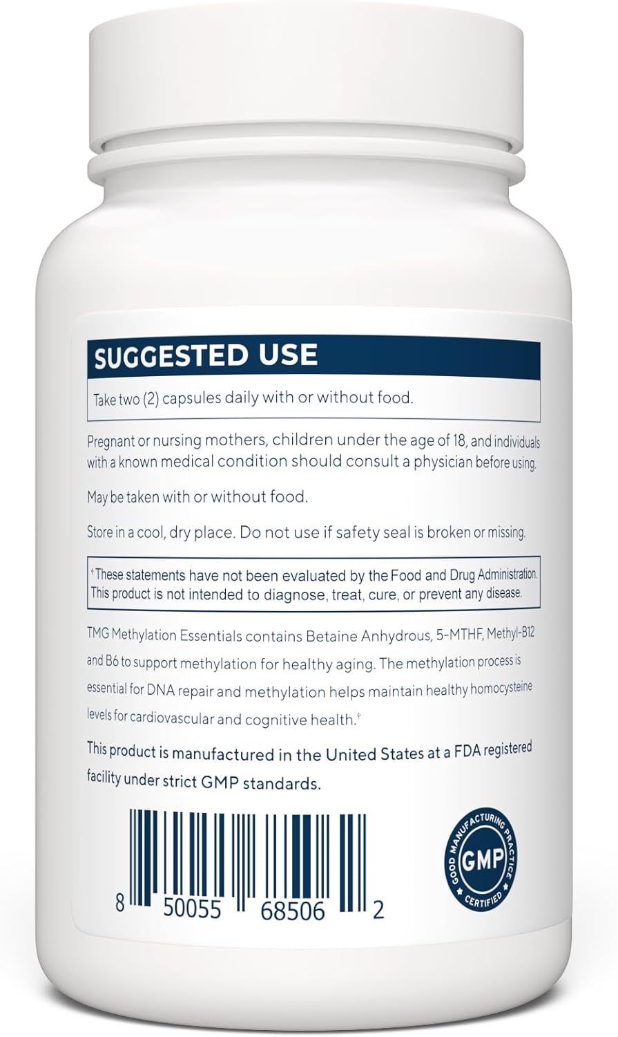RENUE By Science TMG Methylation Essentials (TMG, Zinc, Folate, B12, B6) - 120 Capsules