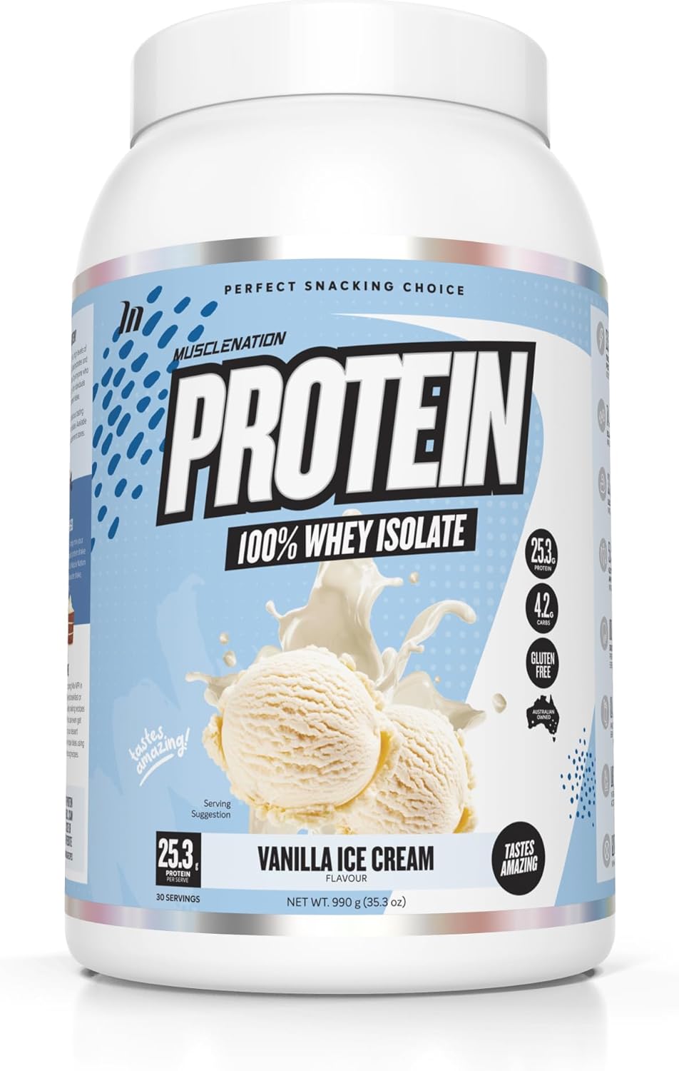 Muscle Nation Vanilla Ice Cream Flavour Whey Protein Isolate 990g (30 Serves)