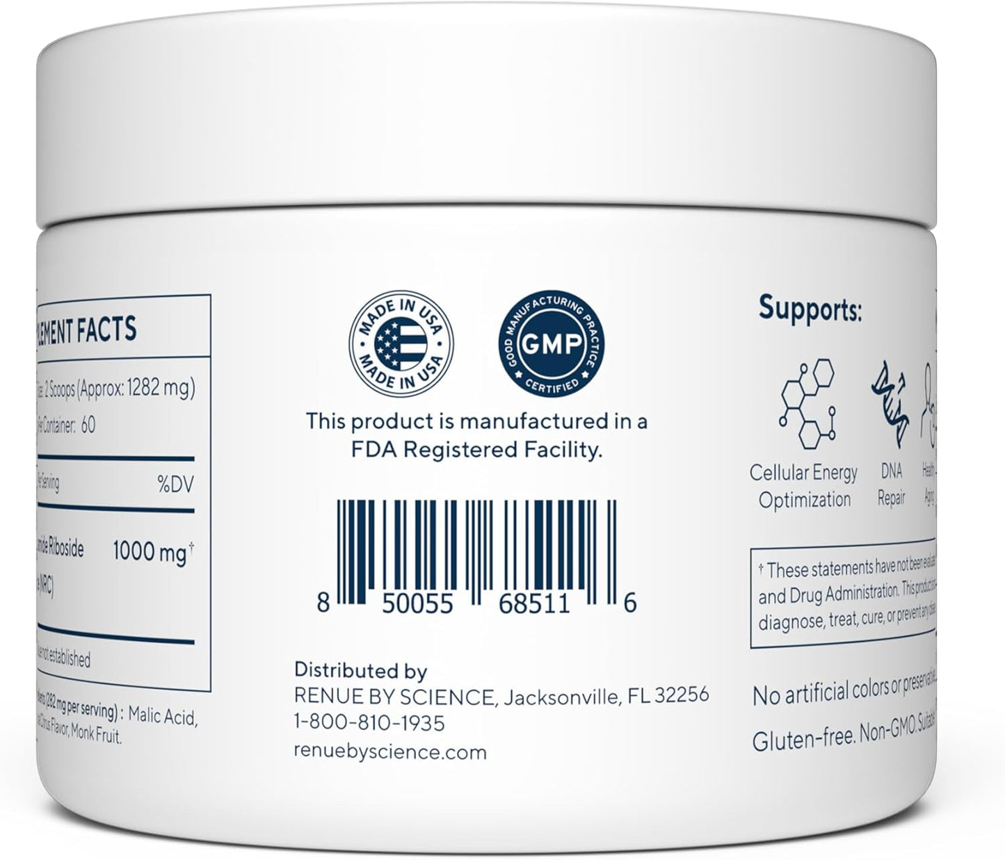 Renue By Science Nicotinamide Riboside Powder, 1000mg NAD Precursor, High Potency NR Sublingual Citrus Burst Flavor for Cellular Health, Rejuvenation, Neuroprotection, and Longevity, 60 Servings