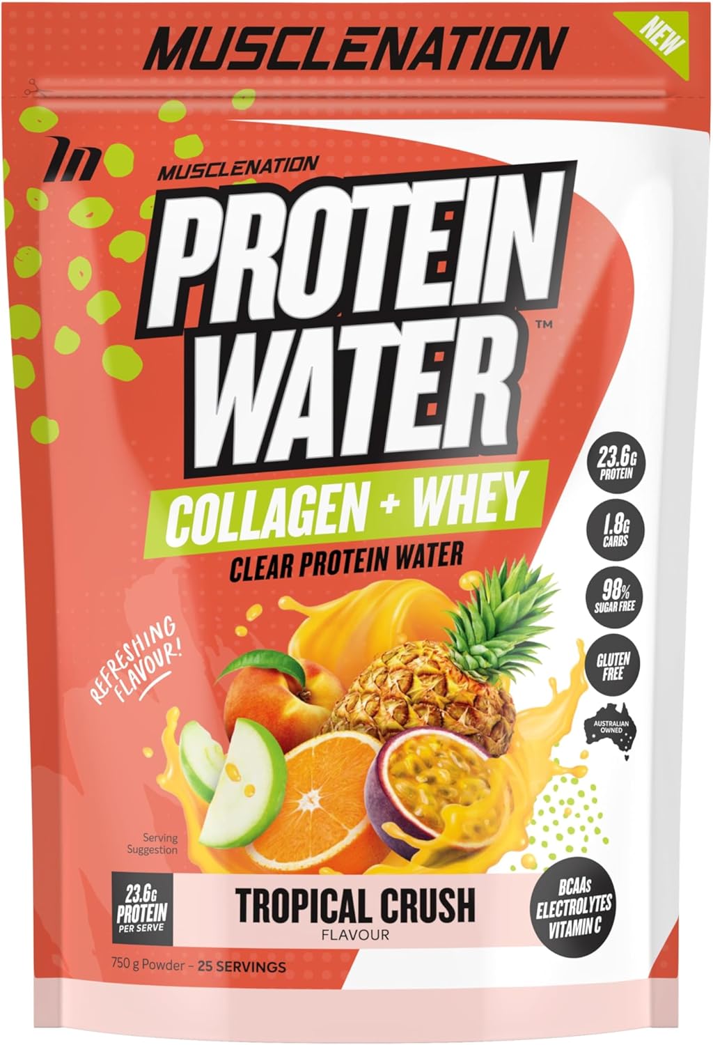 Muscle Nation Tropical Crush Protein Water 750g (25 Serves)