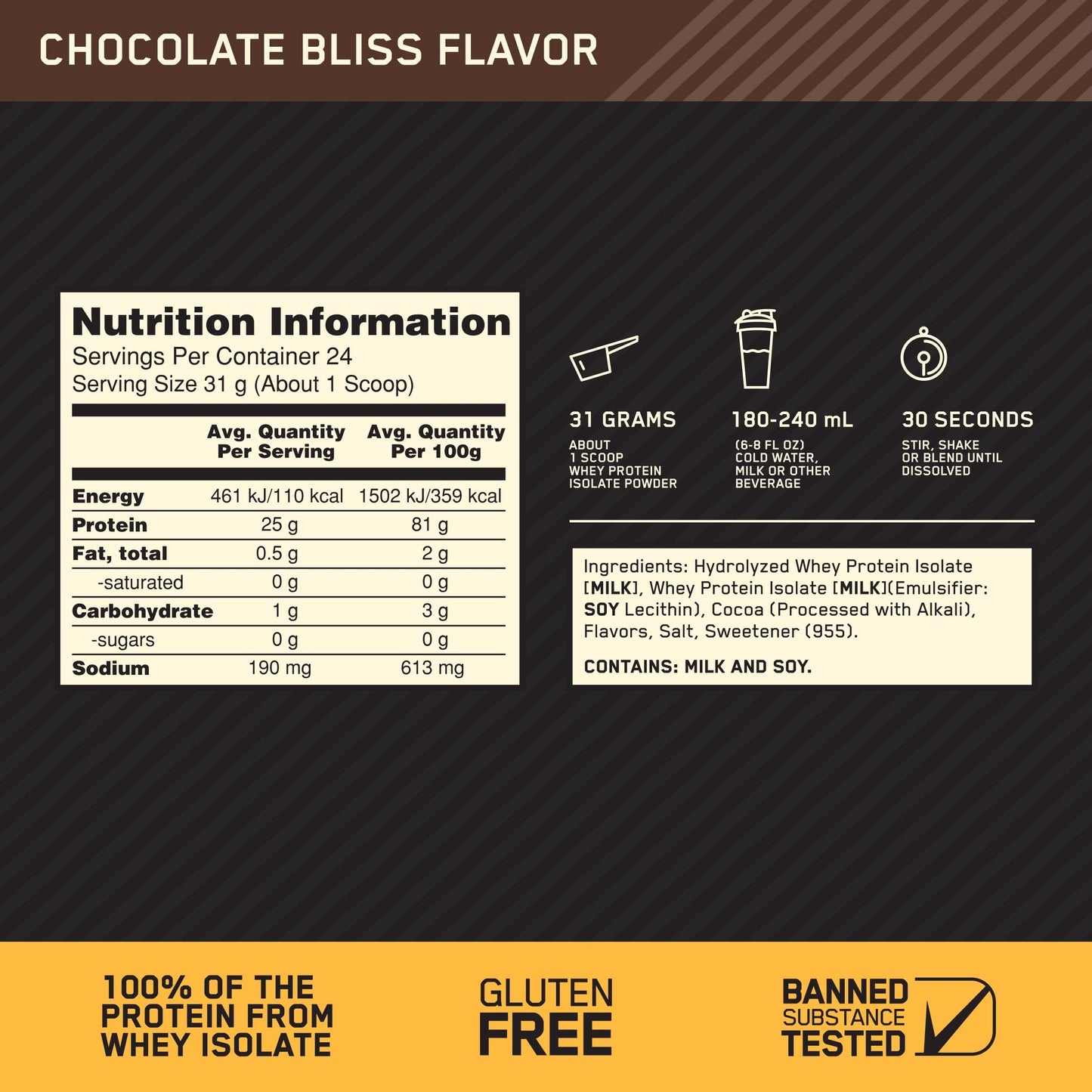 OPTIMUM NUTRITION Gold Standard 100% Isolate Protein Powder, Vanilla Flavour, 2.28kg