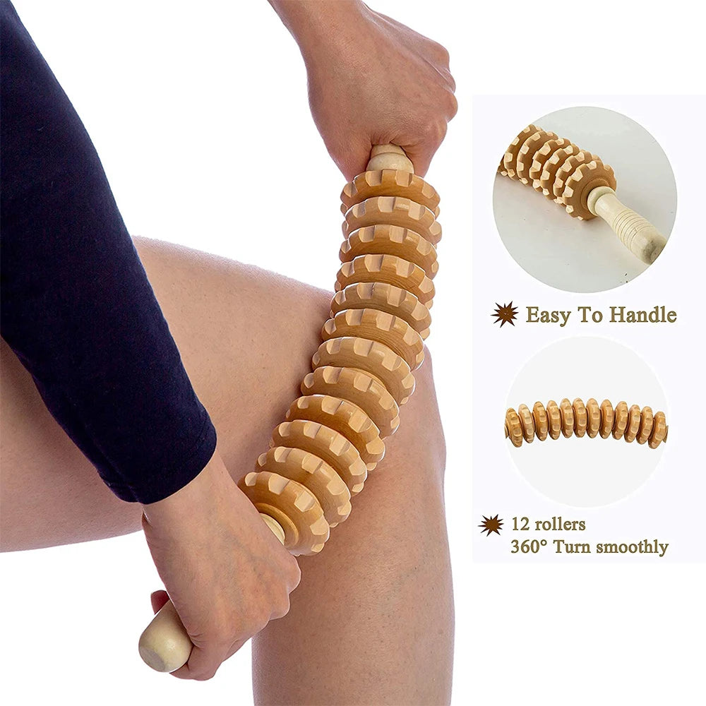 Wooden Massage Roller For Lymphatic Drainage, Cellulite & Postpartum Recovery