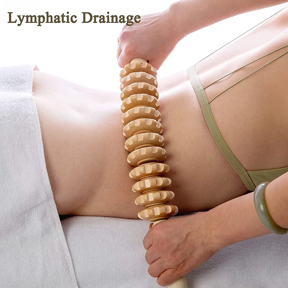 Wooden Massage Roller For Lymphatic Drainage, Cellulite & Postpartum Recovery