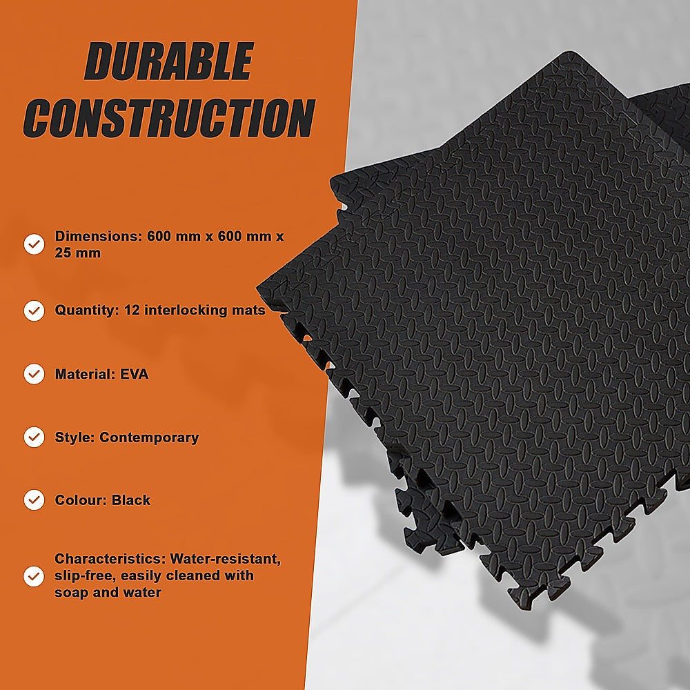 12 Tiles EVA Rubber Foam Gym Mat Flooring 60cm x 60cm 2.5cm