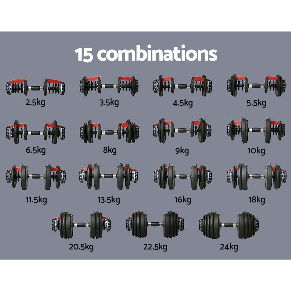 2Pcs 24kg Adjustable Dumbbell Weights
