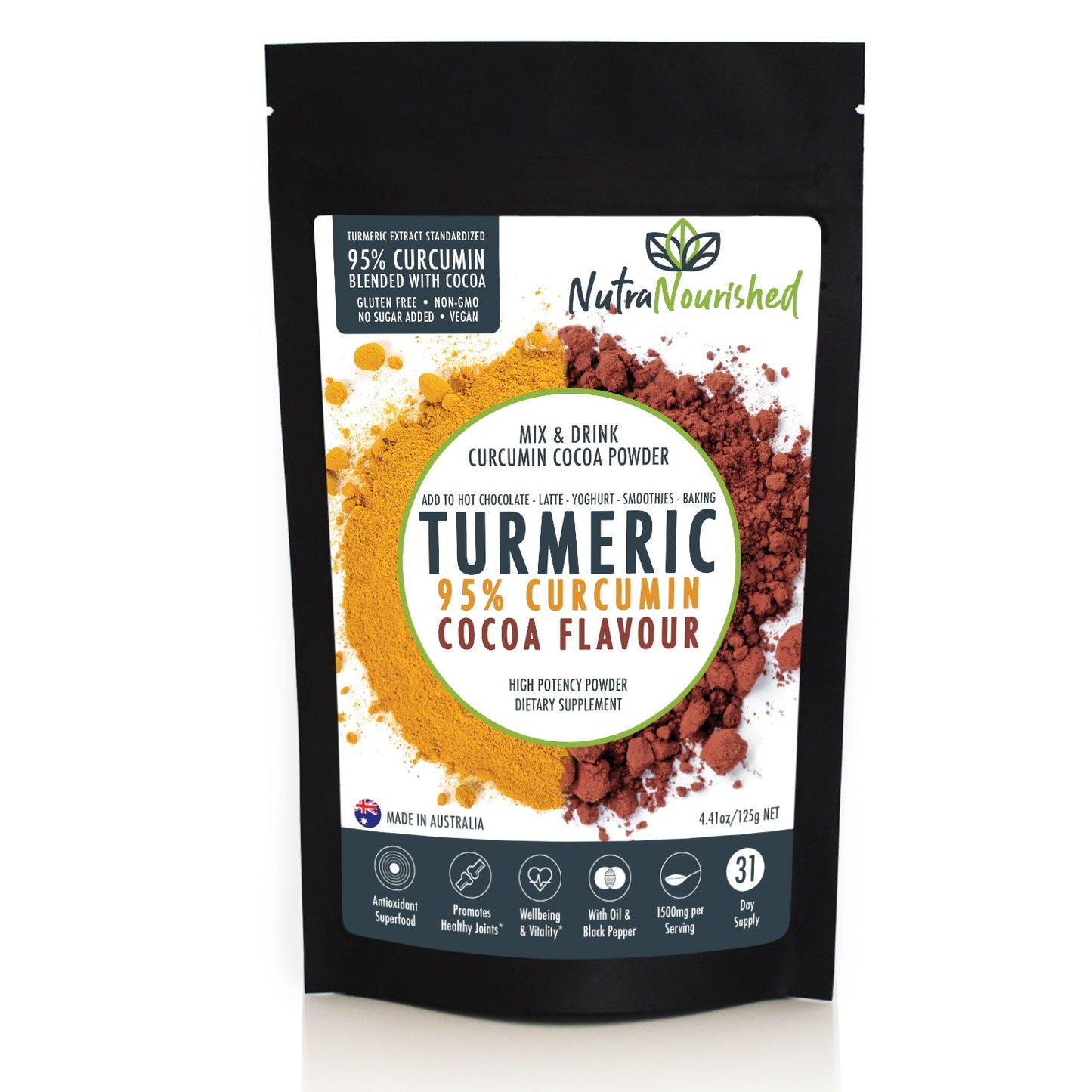 95% Organic Curcumin Extract Cocoa Flavour - Turmeric Powder With Black Pepper - Organic and with Black Pepper - Suppliments