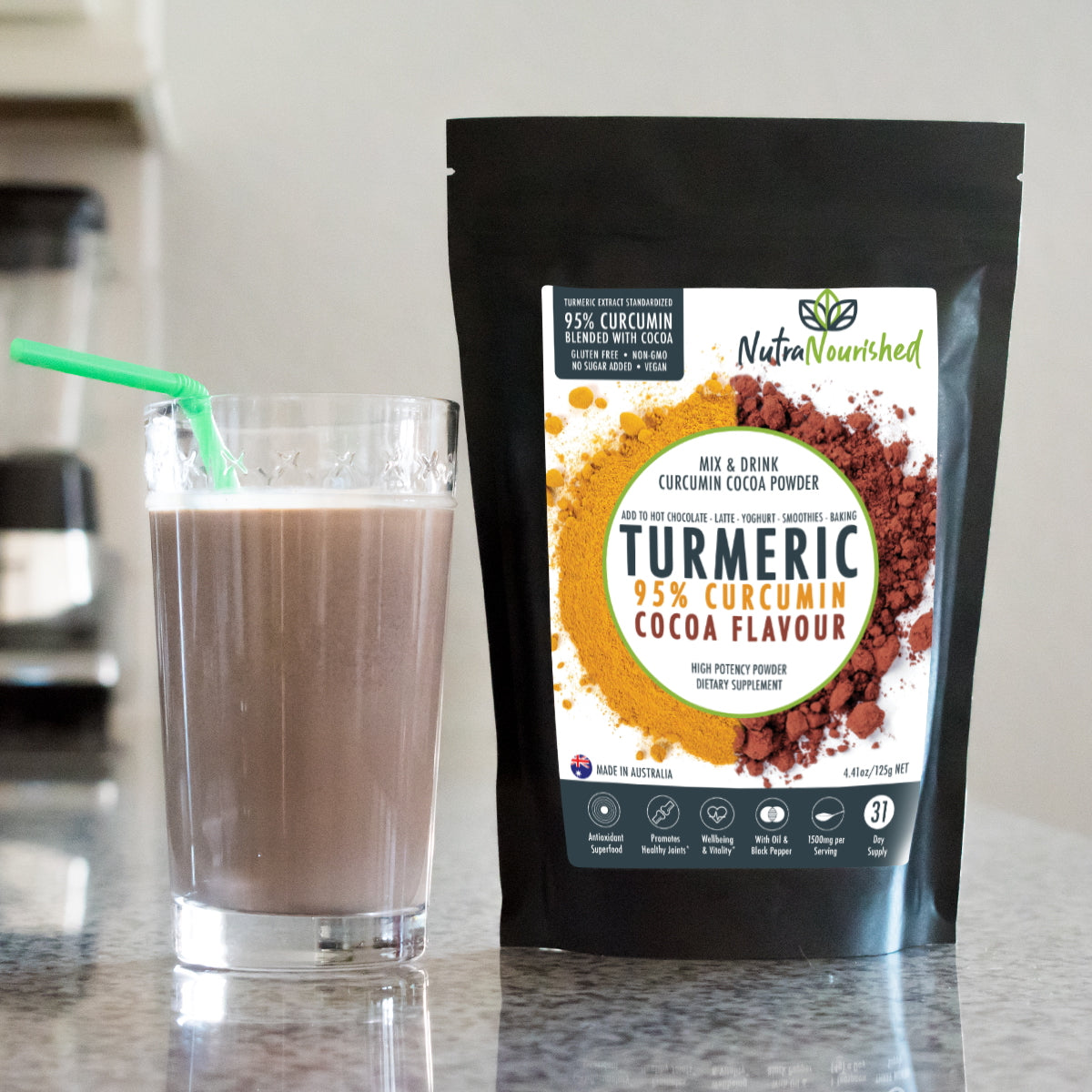 95% Organic Curcumin Extract Cocoa Flavour - Turmeric Powder With Black Pepper - Organic and with Black Pepper - Suppliments