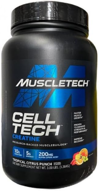 Creatine Monohydrate Powder | MuscleTech Cell-Tech Creatine Powder | Post Workout Recovery Drink | Muscle Builder for Men & Women | Musclebuilding Supplements | Tropical Citrus Punch, 3 lbs (27 Serv)