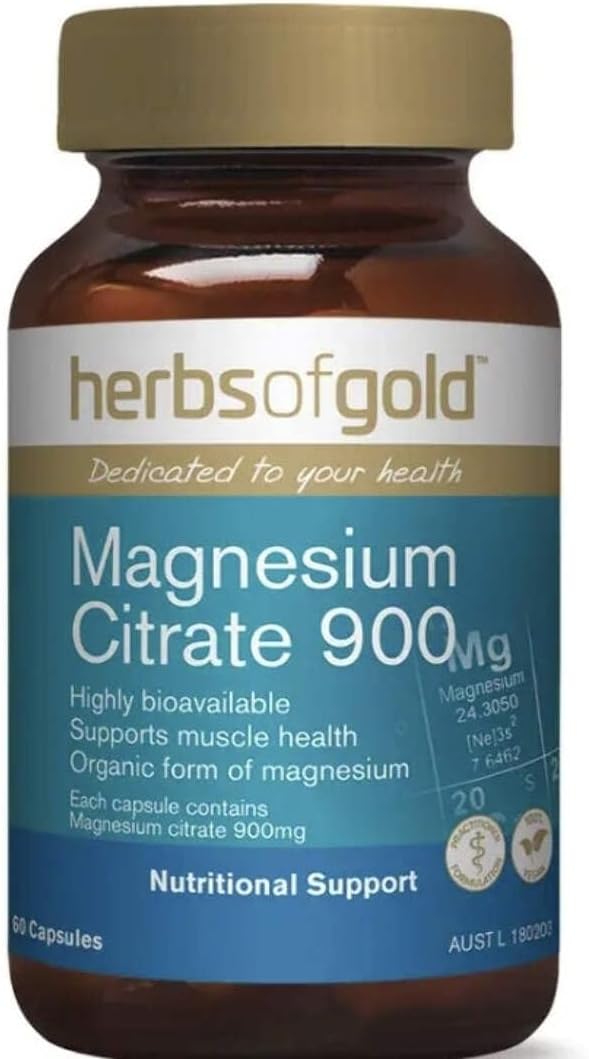 Herbs of Gold Magnesium Citrate 900 120 Vegan Capsules, Multicolour