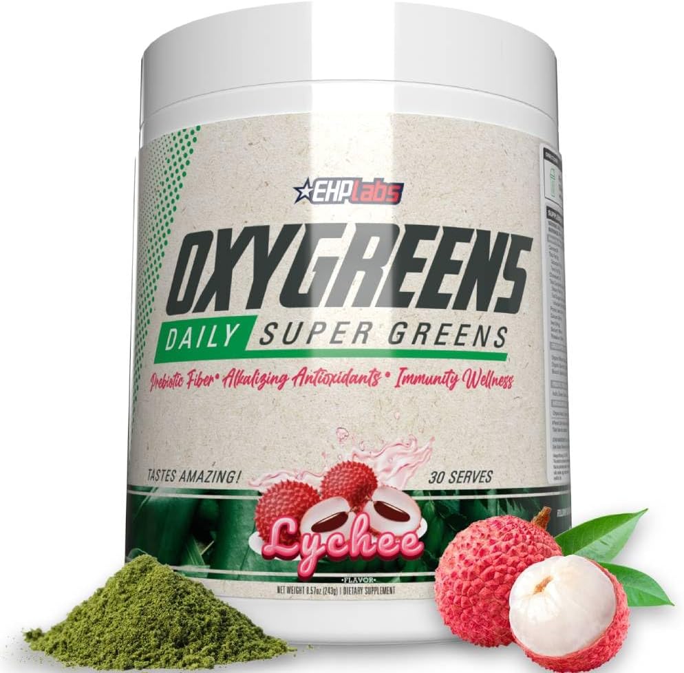 EHP Labs OxyGreens Daily Super Greens Powder - Green Superfood, Spirulina Herbal Supplement with Prebiotic Fibre, Alkalizing Antioxidants & Immunity Wellness, 30 Serves (Forest Berries)