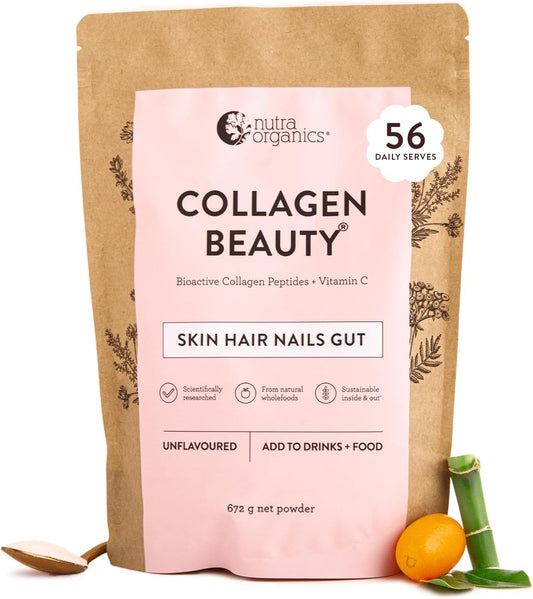 Nutra Organics Collagen Beauty Unflavoured 672g | Anti-Aging Collagen Peptides and Vitamin C | Collagen Powder for Healthy Hair, Nail and Skin (56 Serves)