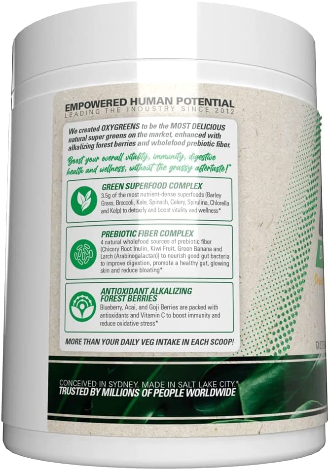 EHP Labs OxyGreens Daily Super Greens Powder - Green Superfood, Spirulina Herbal Supplement with Prebiotic Fibre, Alkalizing Antioxidants & Immunity Wellness, 30 Serves (Forest Berries)