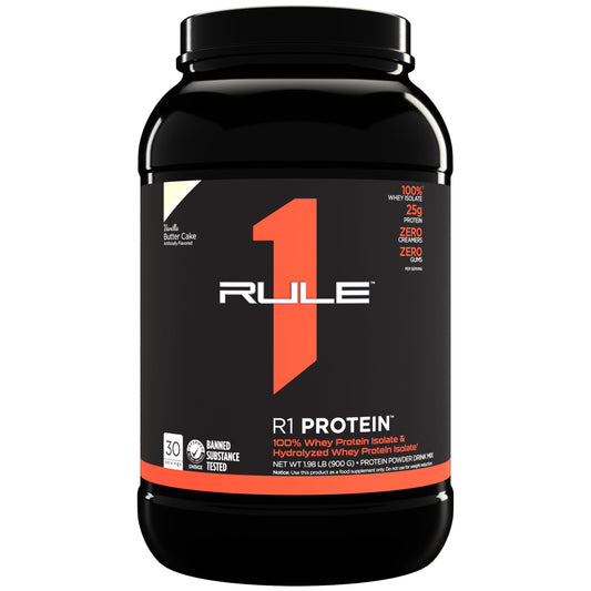 Rule1 R1 100% Whey Protein Isolate and Hydrolysate Protein Powder 1.98 lb, Vanilla Butter Cake (30 Servings)