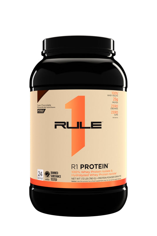 Rule1 R1 100% Whey Protein Isolate and Hydrolysate Protein Powder 1.72 lb, Dark Chocolate Naturally Flavoured (24 Servings)