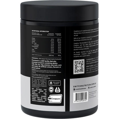 Switch Nutrition Essentials Micronised Creatine Monohydrate 500g, Black/Silver