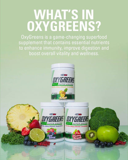 EHP Labs OxyGreens Daily Super Greens Powder - Green Superfood, Spirulina Herbal Supplement with Prebiotic Fibre, Alkalizing Antioxidants & Immunity Wellness, 30 Serves (Forest Berries)