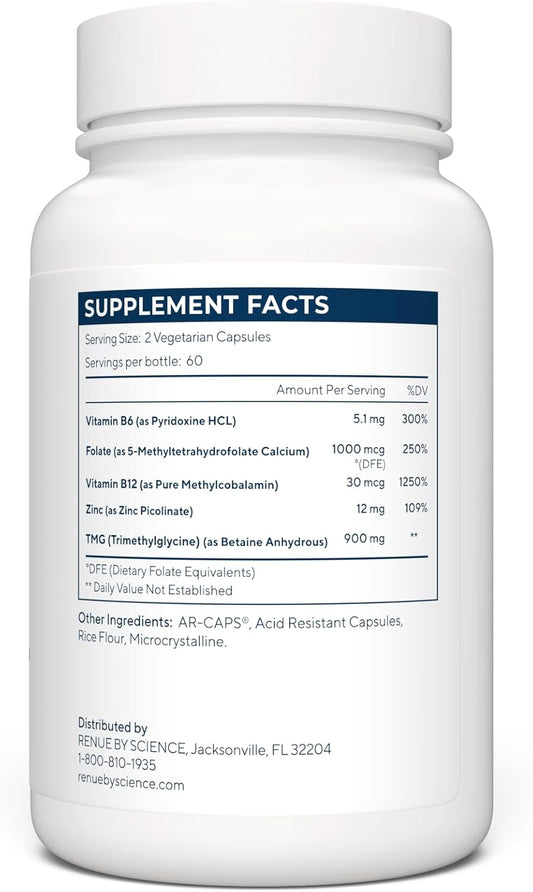 RENUE By Science TMG Methylation Essentials (TMG, Zinc, Folate, B12, B6) - 120 Capsules