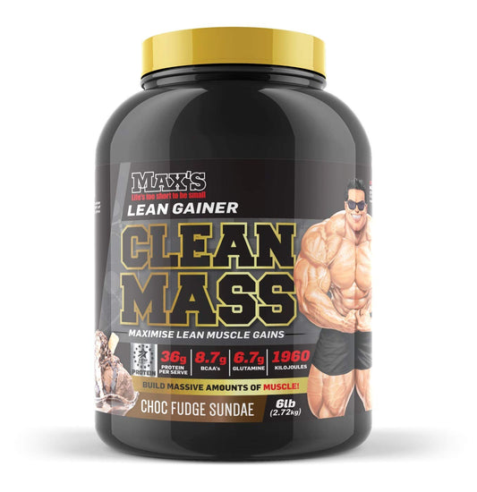 Max's Clean Mass Lean Muscle Gainer Protein Powder, Chocolate Fudge Sunday, 2.72kg