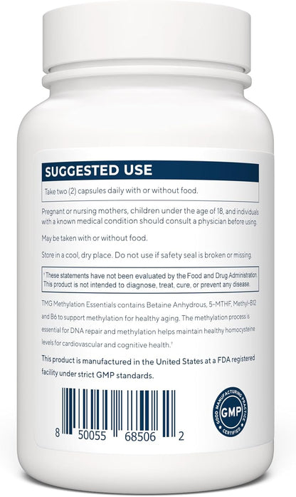 RENUE By Science TMG Methylation Essentials (TMG, Zinc, Folate, B12, B6) - 120 Capsules