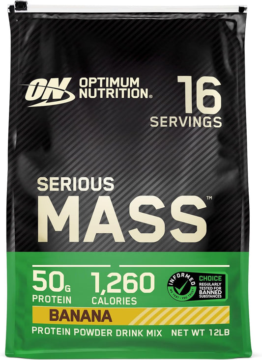 Optimum Nutrition Serious Mass Gainer Protein Powder, Banana, 12 Pound