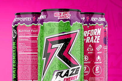 Raze Energy Preworkout Zero Sugar Energy Drink 473 ml, Sour Rainbow (Pack of 12)