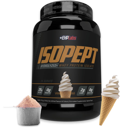 EHP Labs ISOPEPT Hydrolyzed Whey Protein Powder - 100% Whey Protein Isolate & Hydrolysate, 25g of Protein, Non-GMO, Gluten Free, Fast Absorbing, Easy Digesting, 25 Serves (Vanilla Ice-Cream)