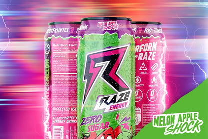 Raze Energy Preworkout Zero Sugar Energy Drink 473 ml, Sour Rainbow (Pack of 12)