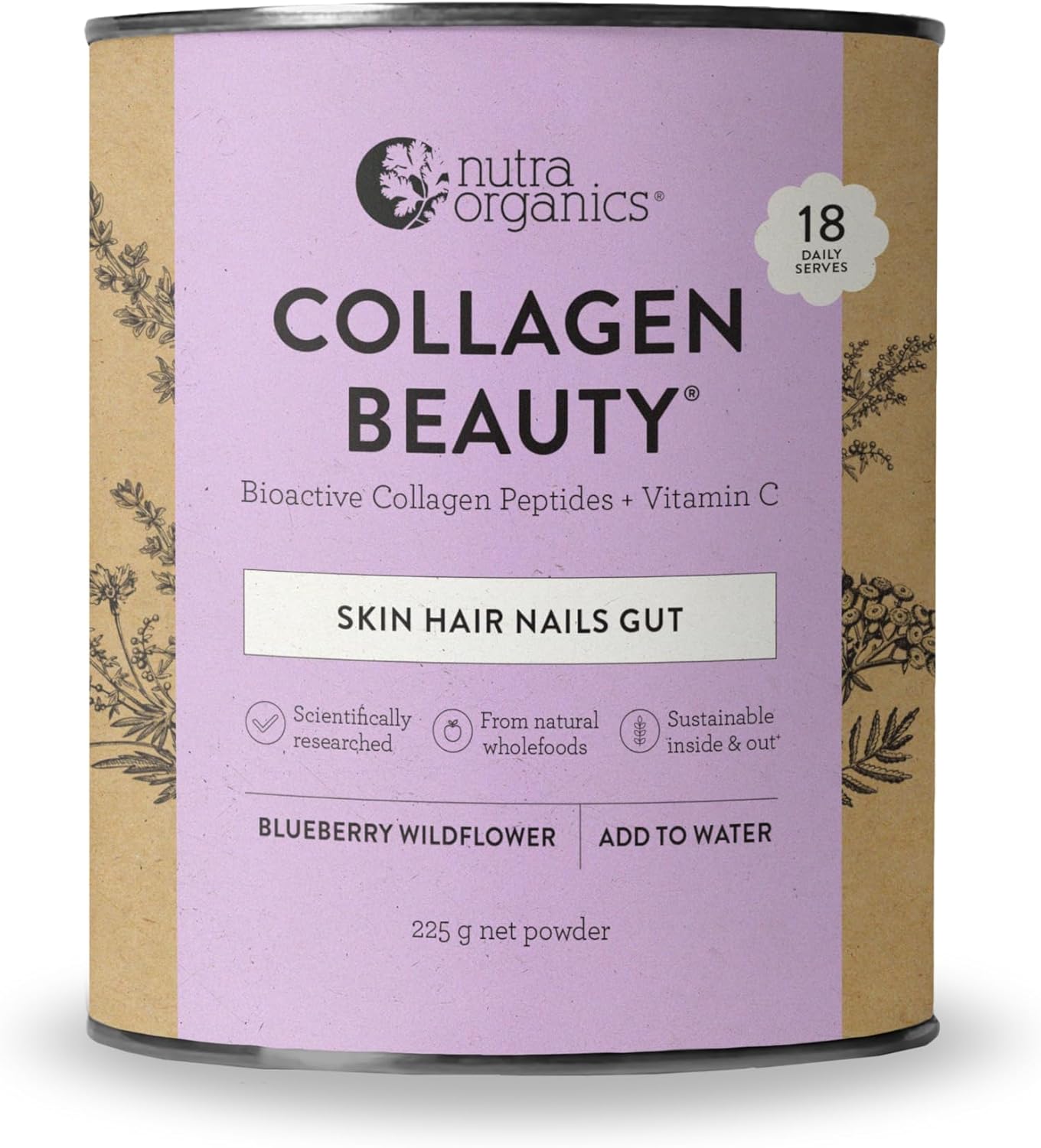 Nutra Organics Collagen Beauty Unflavoured 672g | Anti-Aging Collagen Peptides and Vitamin C | Collagen Powder for Healthy Hair, Nail and Skin (56 Serves) - side view