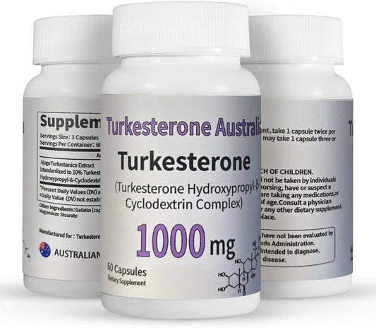 X 2 Turkesterone Australia 1000mg Turkesterone Supplement for Men – 2x60 Capsules Test Booster Muscle Builder Energy Supplement – Natural Ajuga Turkestanica Extract – Maximum Absorption – Made in Australia