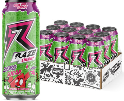 Raze Energy Preworkout Zero Sugar Energy Drink 473 ml, Sour Rainbow (Pack of 12)