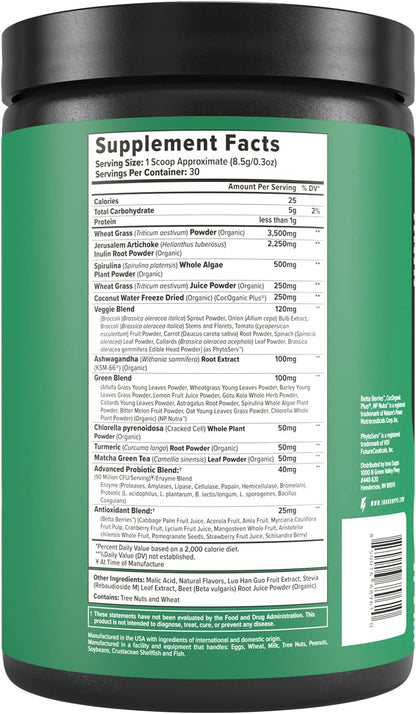 Inno Greens - 28+ Greens & Superfoods, Added Probiotics & Digestive Enzymes, Ashwagandha, Advanced Hydration & Antioxidants - Delicious Natural Flavors - 30 Servings (Paradise Punch, 9.6 oz)