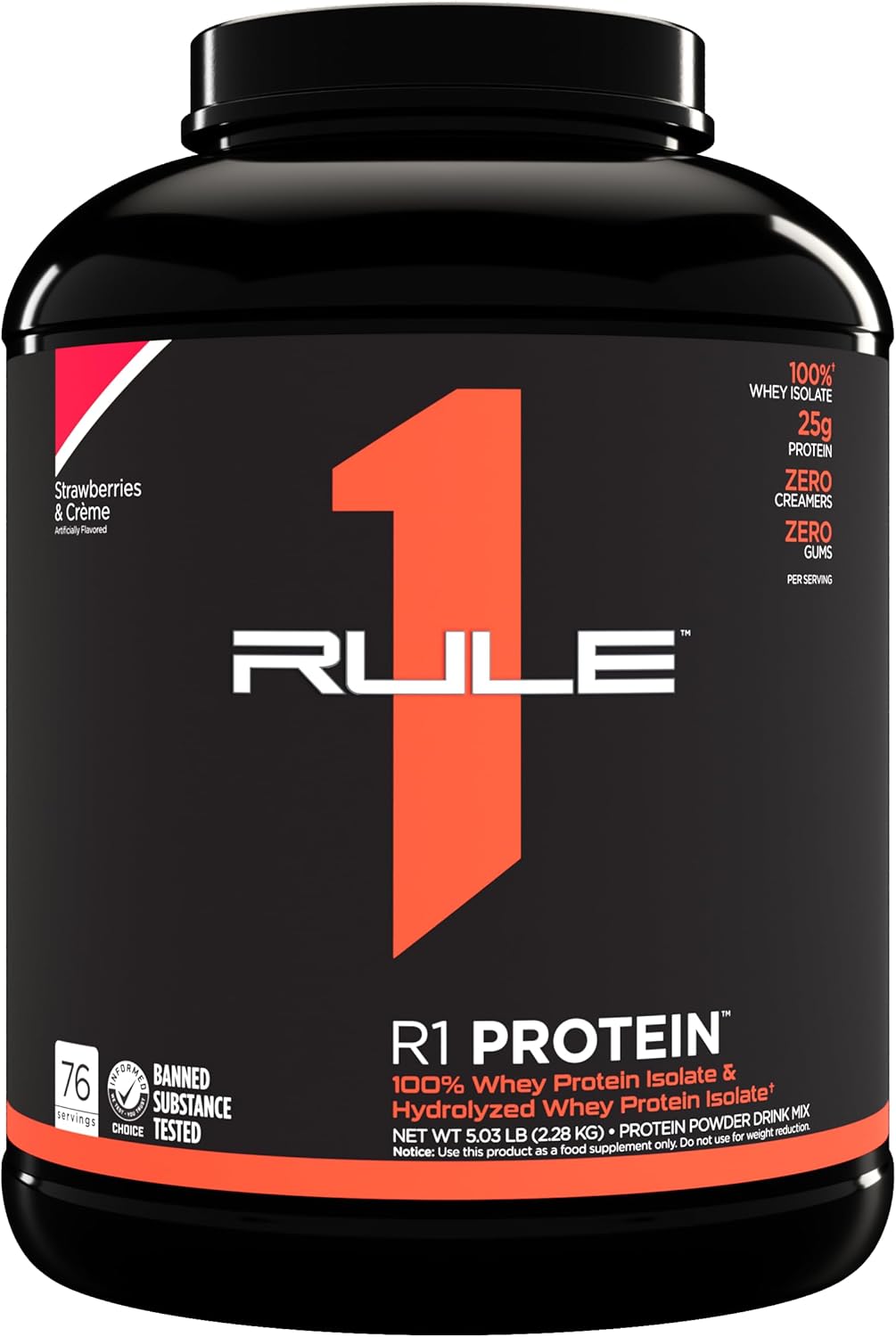Rule1 R1 100% Whey Protein Isolate and Hydrolysate Protein Powder 1.98 lb, Vanilla Butter Cake (30 Servings) - side view