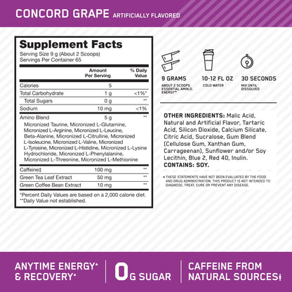 OPTIMUM NUTRITION Amino Energy, Concord Grape, 65 Serves, 585 g