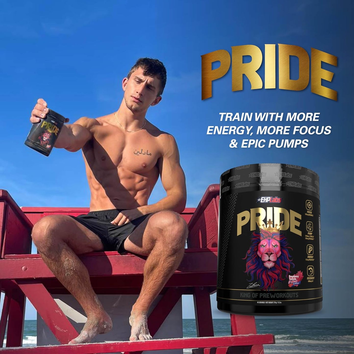 EHPlabs PRIDE Pre Workout Supplement Powder - Full Strength Pre-Workout Energy Supplement, Sharp Focus, Epic Pumps & Faster Recovery - Sour Green Apple (40 Servings)