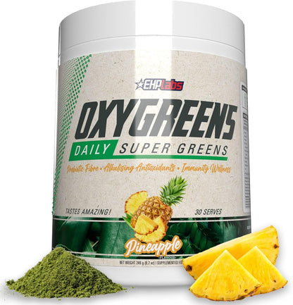 EHP Labs OxyGreens Daily Super Greens Powder - Green Superfood, Spirulina Herbal Supplement with Prebiotic Fibre, Alkalizing Antioxidants & Immunity Wellness, 30 Serves (Forest Berries)