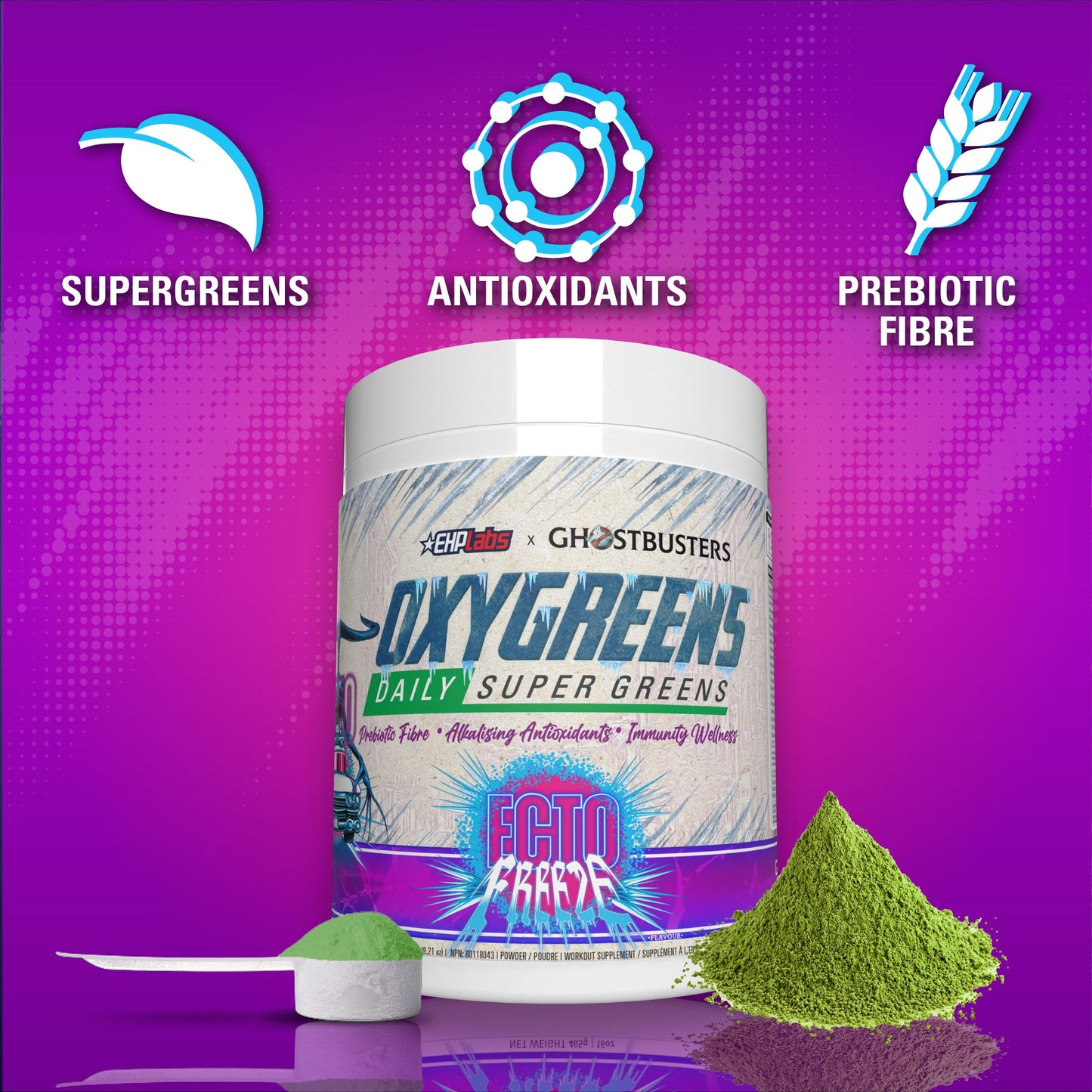 EHP Labs OxyGreens Daily Super Greens Powder - Green Superfood, Spirulina Herbal Supplement with Prebiotic Fibre, Alkalizing Antioxidants & Immunity Wellness, 30 Serves (Forest Berries)