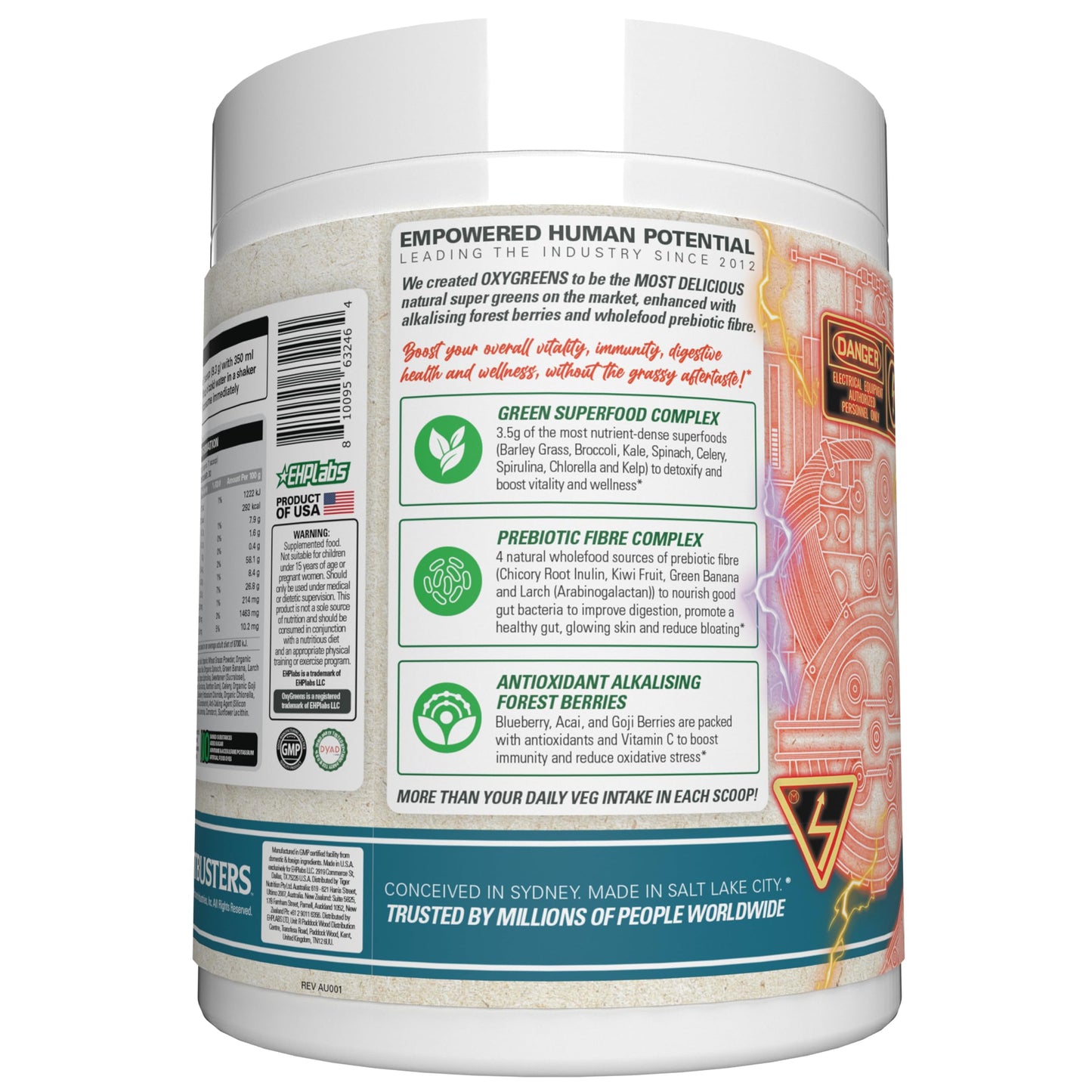 EHP Labs OxyGreens Daily Super Greens Powder - Green Superfood, Spirulina Herbal Supplement with Prebiotic Fibre, Alkalizing Antioxidants & Immunity Wellness, 30 Serves (Forest Berries)