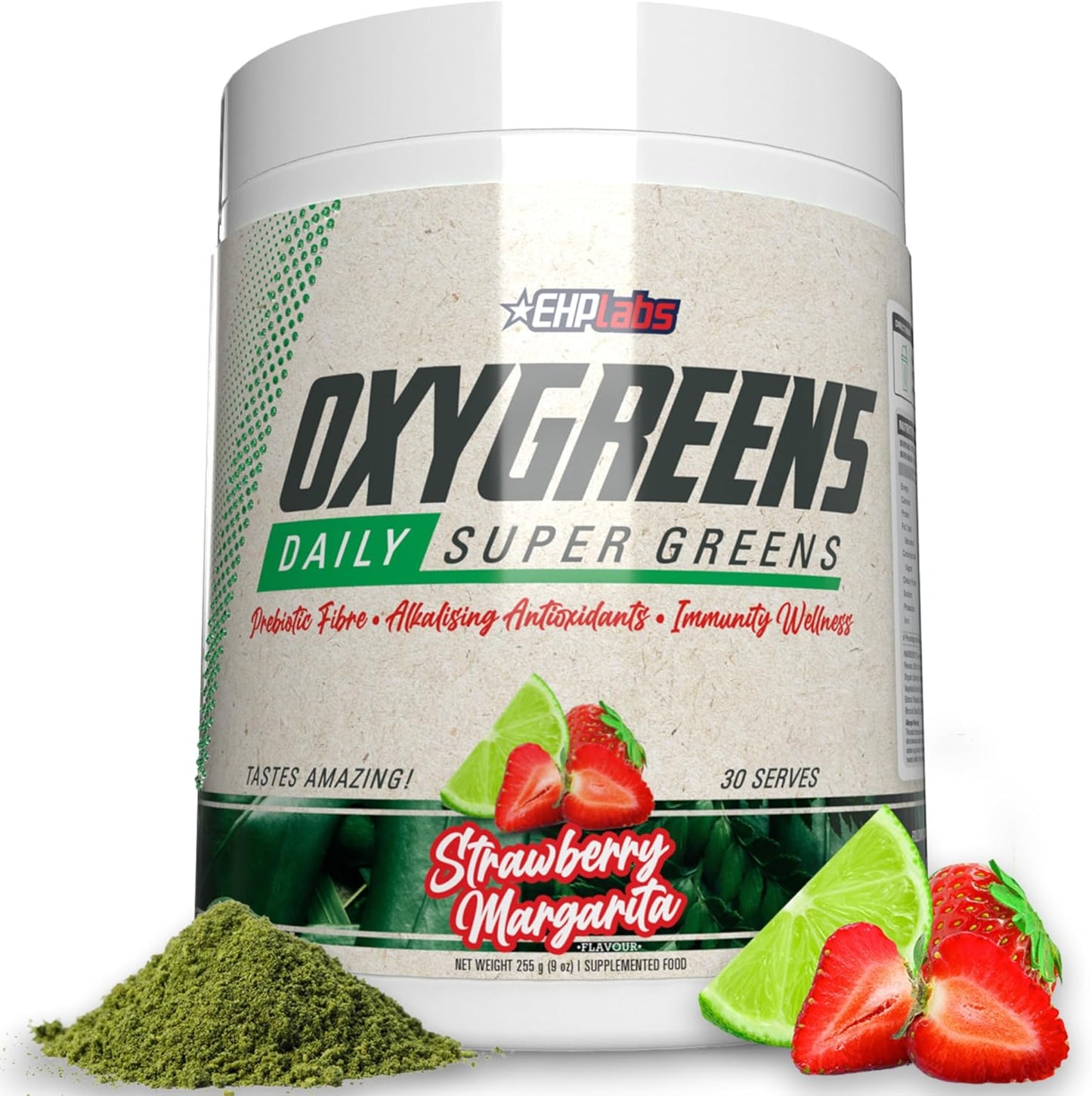 EHP Labs OxyGreens Daily Super Greens Powder - Green Superfood, Spirulina Herbal Supplement with Prebiotic Fibre, Alkalizing Antioxidants & Immunity Wellness, 30 Serves (Forest Berries)