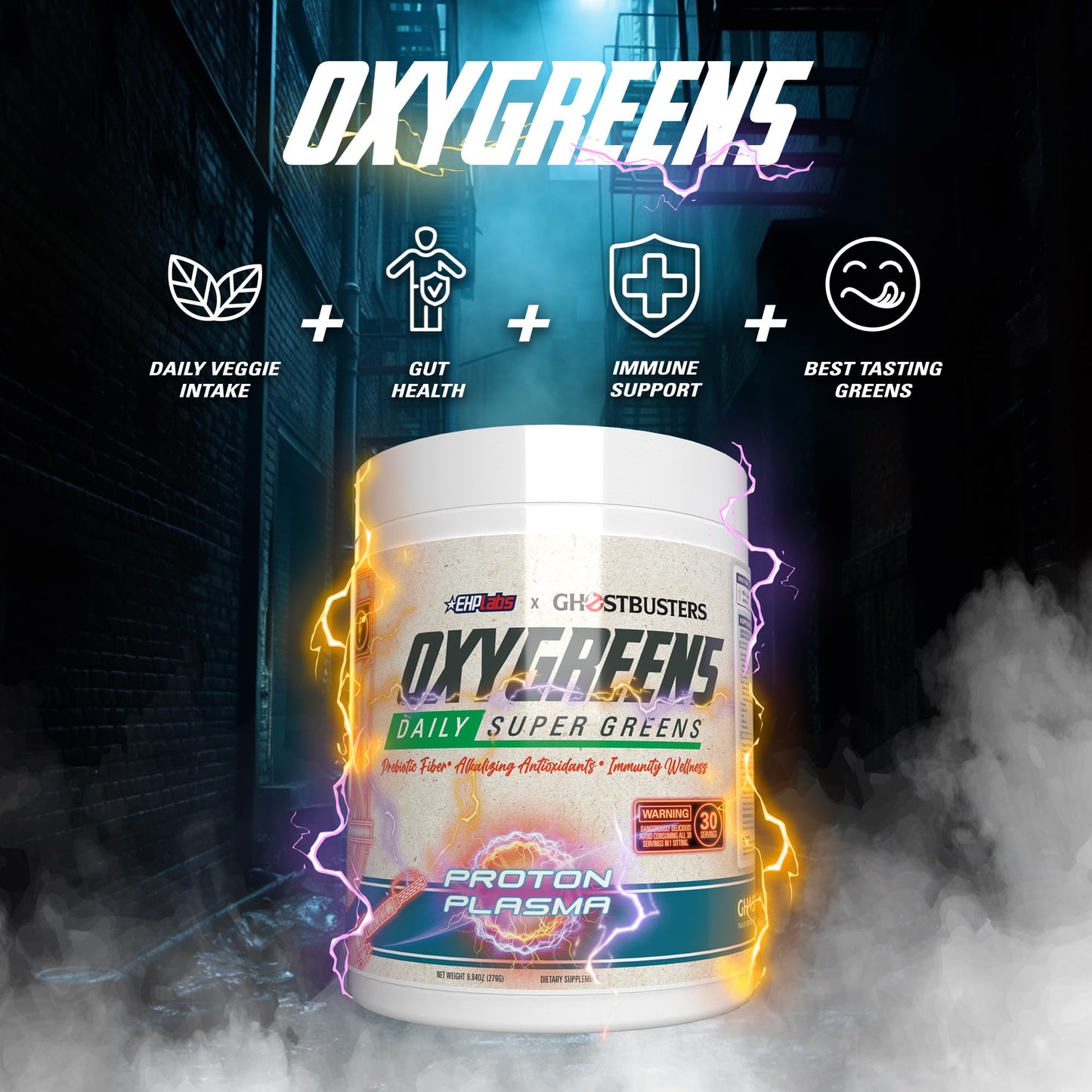 EHP Labs OxyGreens Daily Super Greens Powder - Green Superfood, Spirulina Herbal Supplement with Prebiotic Fibre, Alkalizing Antioxidants & Immunity Wellness, 30 Serves (Forest Berries)