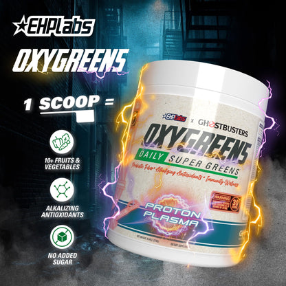 EHP Labs OxyGreens Daily Super Greens Powder - Green Superfood, Spirulina Herbal Supplement with Prebiotic Fibre, Alkalizing Antioxidants & Immunity Wellness, 30 Serves (Forest Berries)