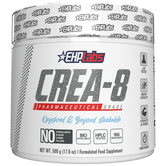 EHPlabs CREA-8 Creatine Monohydrate Powder - Creatine Powder for Building Lean Muscle Mass, Improves Strength & Power, Supports Brain Health - 100 Servings (500g)