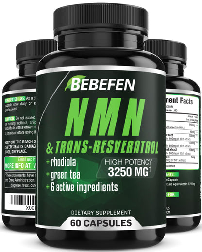 Bebefen NMN Supplement - 3250Mg with Trans-Resveratrol, Black Pepper. Nicotinamide Mononucleotide Capsules, 6-in-1 for Supports Anti-Aging & Antioxidant & Energy