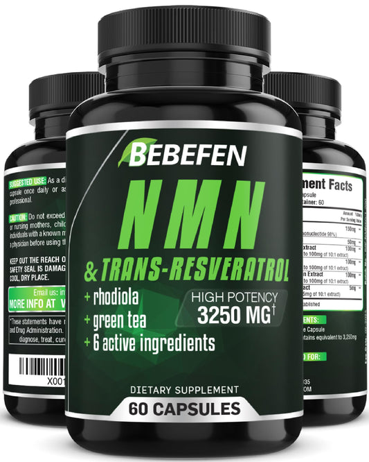 Bebefen NMN Supplement - 3250Mg with Trans-Resveratrol, Black Pepper. Nicotinamide Mononucleotide Capsules, 6-in-1 for Supports Anti-Aging & Antioxidant & Energy