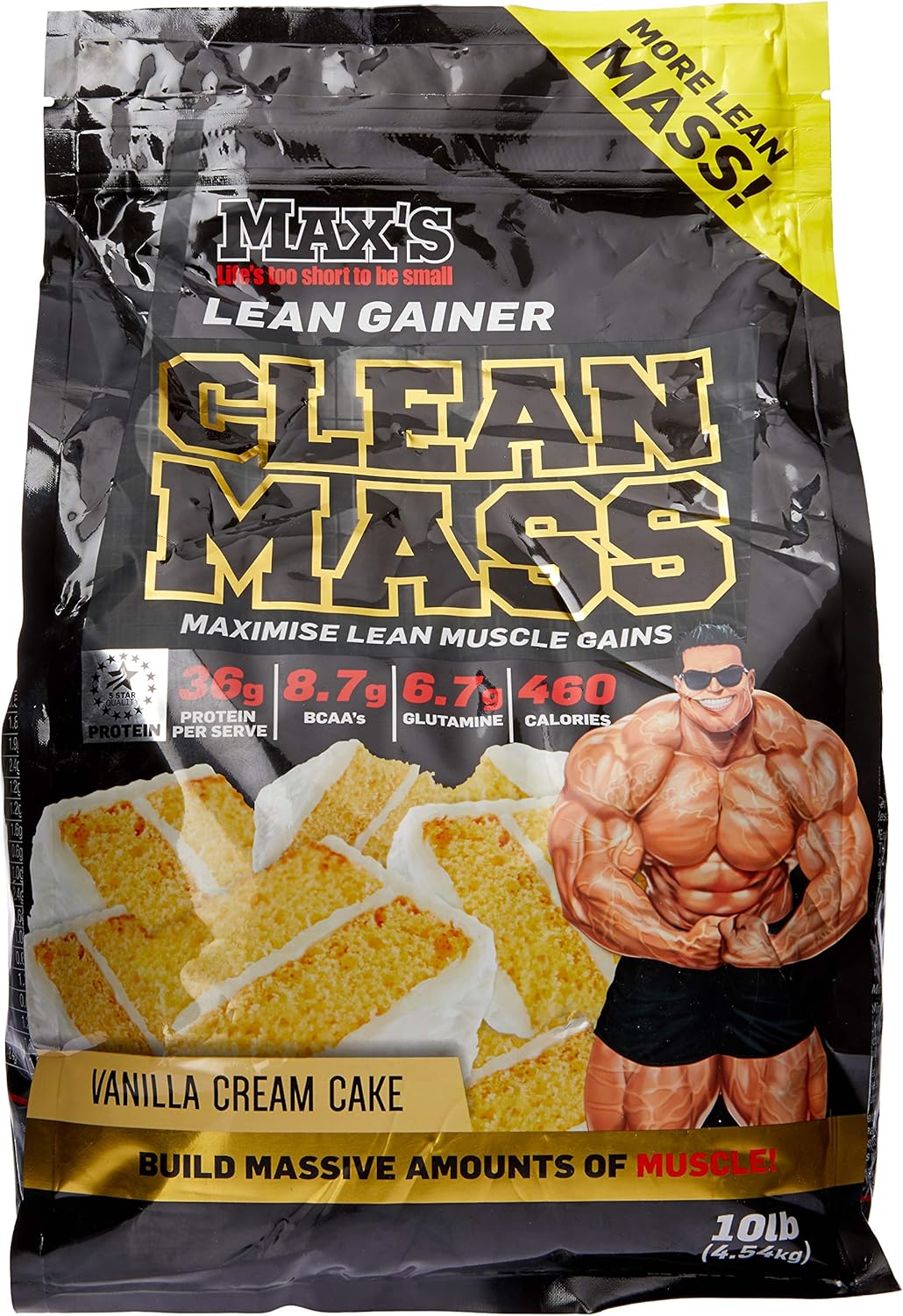 Max's Clean Mass Lean Muscle Gainer Protein Powder, Chocolate Fudge Sunday, 2.72kg - side view