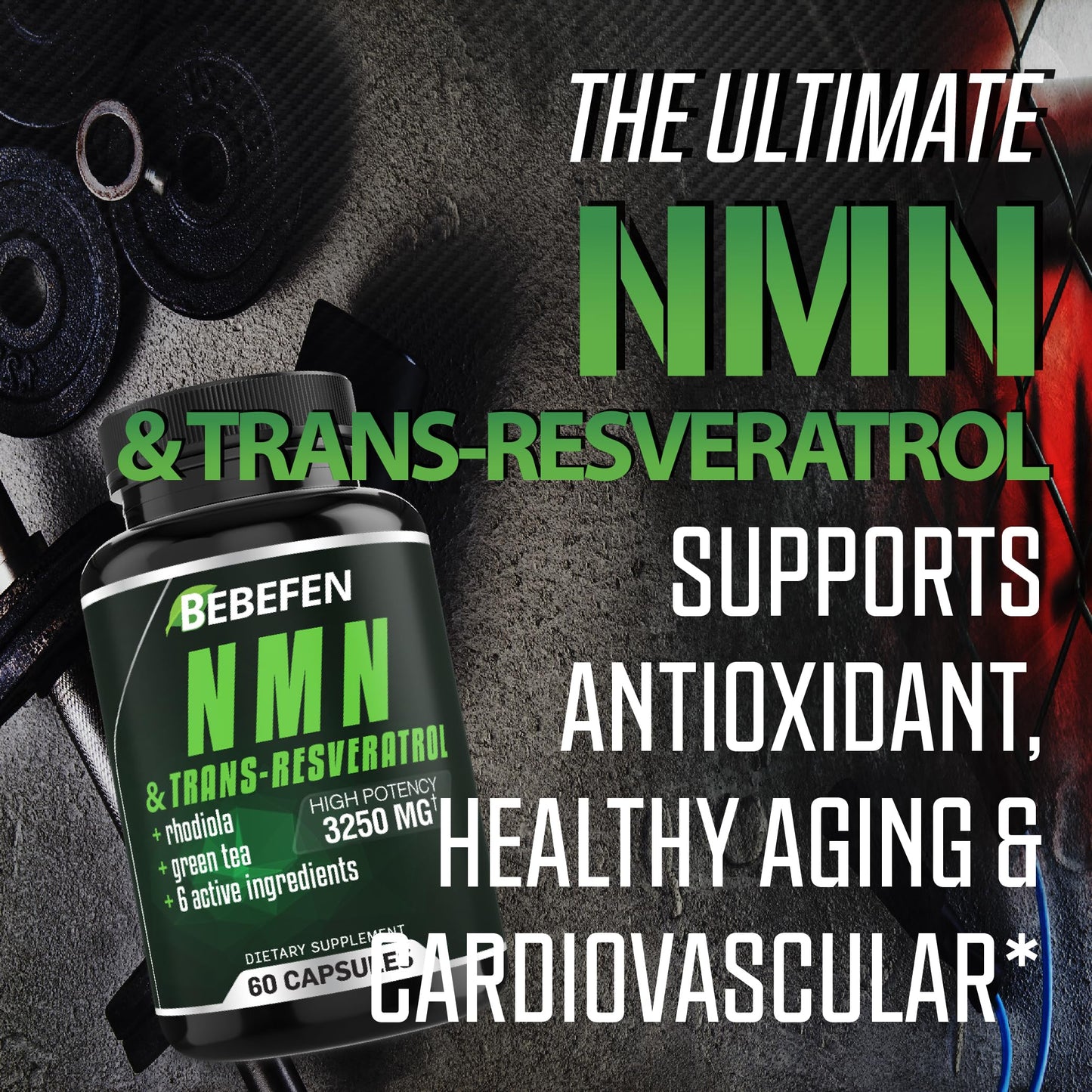 Bebefen NMN Supplement - 3250Mg with Trans-Resveratrol, Black Pepper. Nicotinamide Mononucleotide Capsules, 6-in-1 for Supports Anti-Aging & Antioxidant & Energy