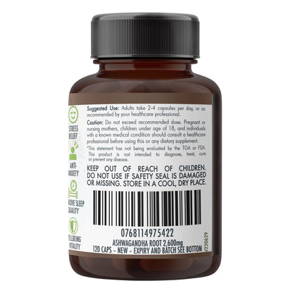 Organic Ashwagandha Capsules (vegan)- Withania Somnifera - 120 Vegan Capsules